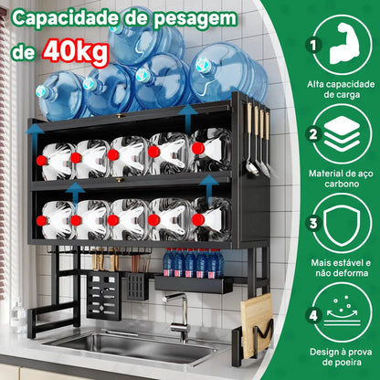 [LANÇAMENTO] Escorredor de Louça Suspenso Aço Inoxidável Organizador de Cozinha com 2 Níveis - De 65 a 105cm