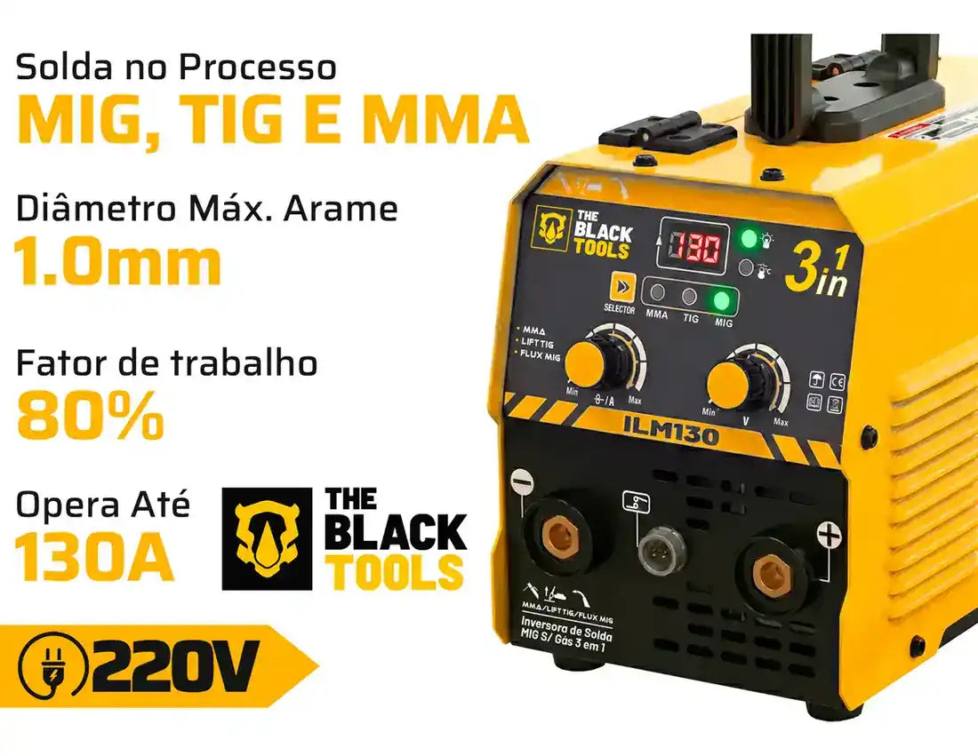 Maquina Inversora De Solda MIG Sem Gas 130A 3 Em 1 TIG Lift Kit Completo