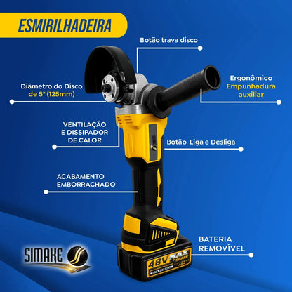 [ÚLTIMAS UNIDADES] Kit 4 em 1 Ferramentas 48V – Martelete, Esmerilhadeira, Parafusadeira e Chave de Impacto, 4 Baterias e Maleta, Sem Fio para Reformas