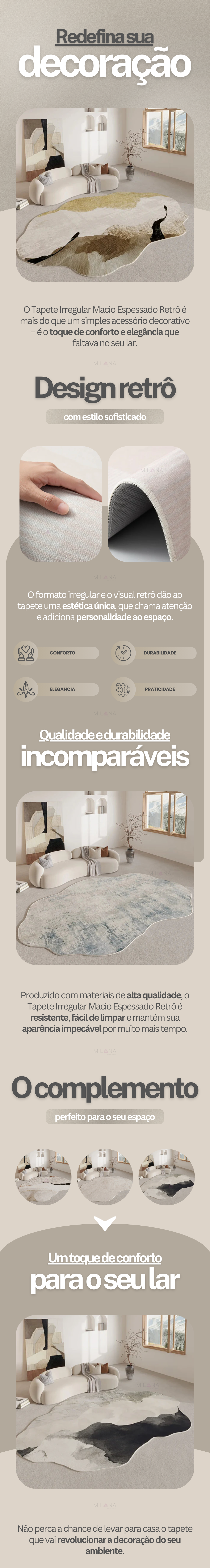 Tapete Irregular Macio Espessado Retrô