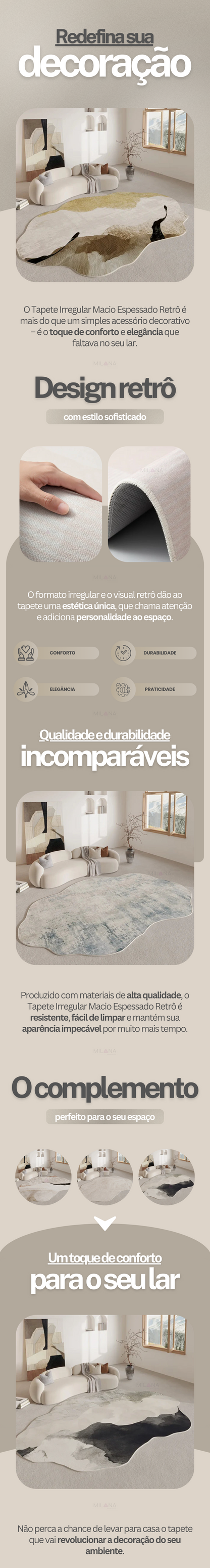 Tapete Irregular Macio Espessado Retrô