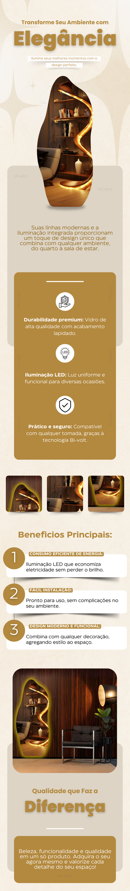 Espelho De Led Orgânico 160x60 Moderno Luxo Decorativo