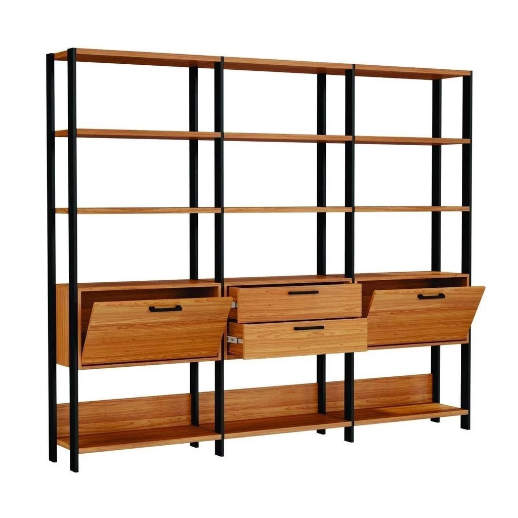 Estante Industrial, 2 Portas, 2 Gavetas, 100% MDF, Freijó/Preto